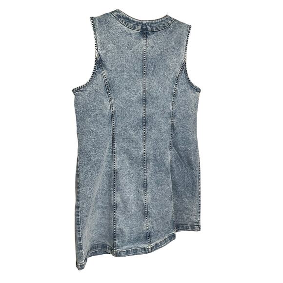 Frye Denim Mini Dress Button-Up Sleeveless Light Wash Blue Womens Size L NWT - Picture 2 of 7